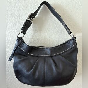Vintage COACH Black Leather Crescent Pleated SoHo Hobo Shoulder Bag Y2K Buckle